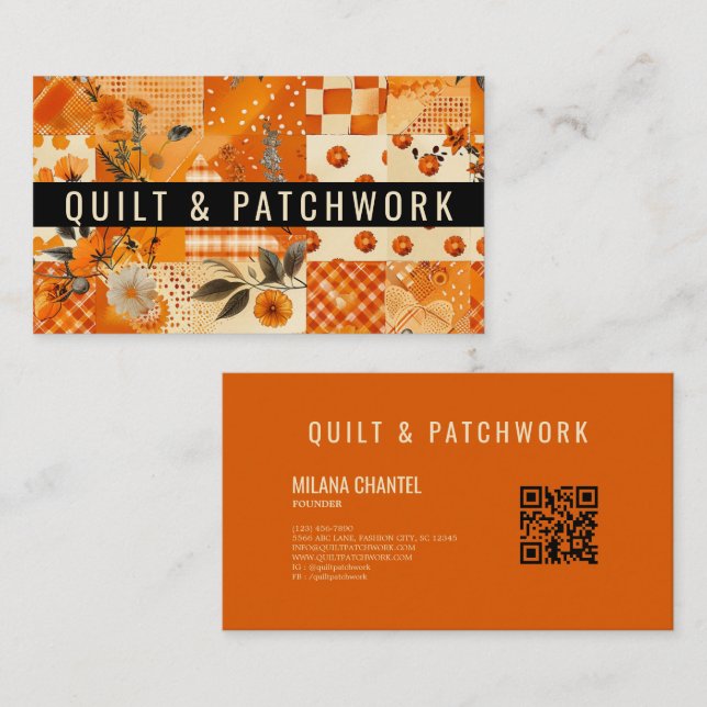 Orange Quilt Patchwork Handmade Clothing  Business Card (Front/Back)