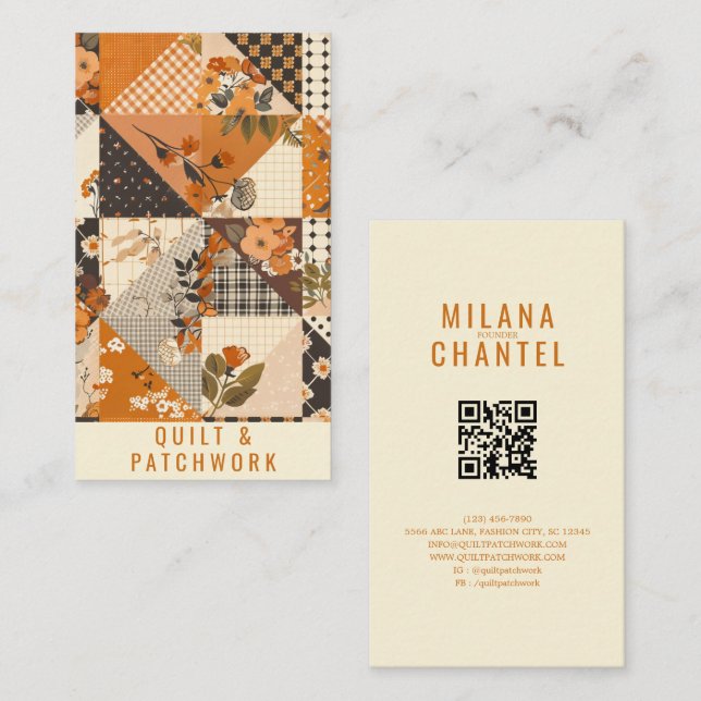 Orange Quilt Patchwork Handmade Clothing  Business Card (Front/Back)