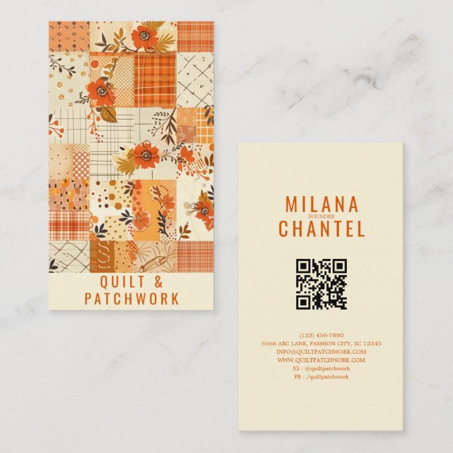 Orange Quilt Patchwork Handmade Clothing  Business Card (Front/Back)