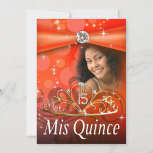Orange Quinceanera 15 Princess Tiara  Photo Invitation