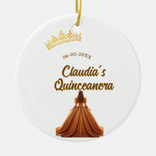 Orange quinceanera princess crown birthday name da ceramic ornament