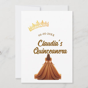 Orange quinceanera princess crown birthday name da invitation