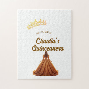 Orange quinceanera princess crown birthday name da jigsaw puzzle