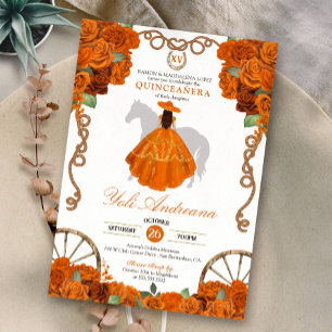 Orange Quinceanera Rustic Western Charra Invitation