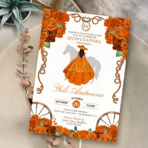 Orange Quinceanera Western Charro  Invitation