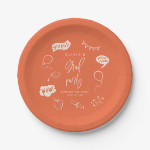 Orange Quirky Grad Icons Graduation Party Paper Plate