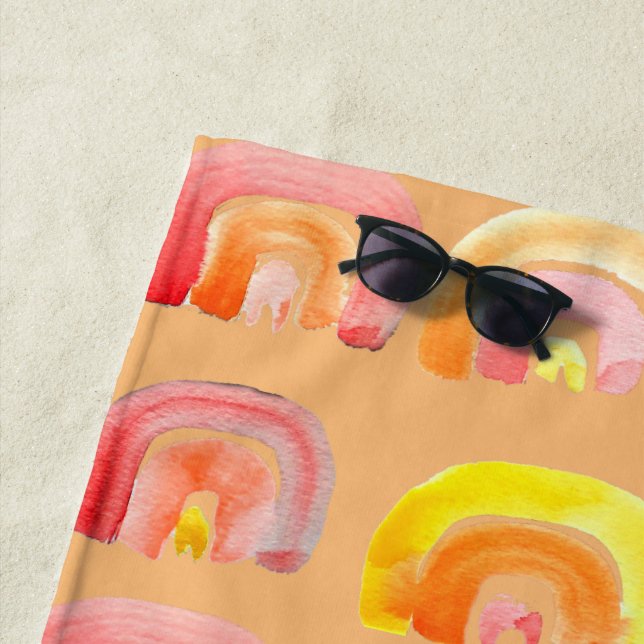 Orange rainbow cute retro art beach towel (In Situ)