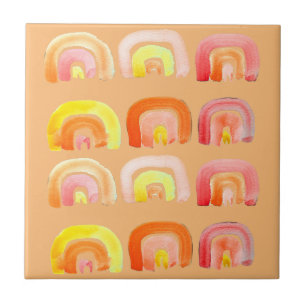 Orange rainbow cute retro art ceramic tile