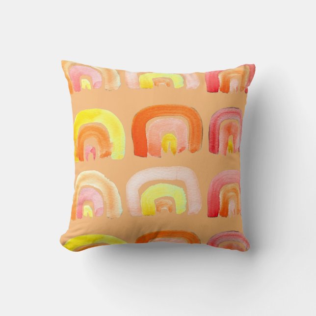 Orange rainbow cute retro art cushion (Front)