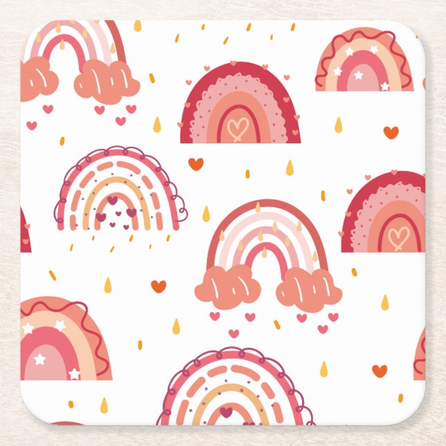 Orange Rainbow   Square Paper Coaster (Front)