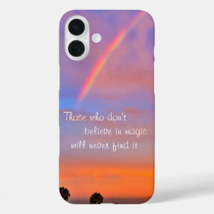 Orange Rainbow Sunset Photo Believe in Magic Quote iPhone 16 Plus Case