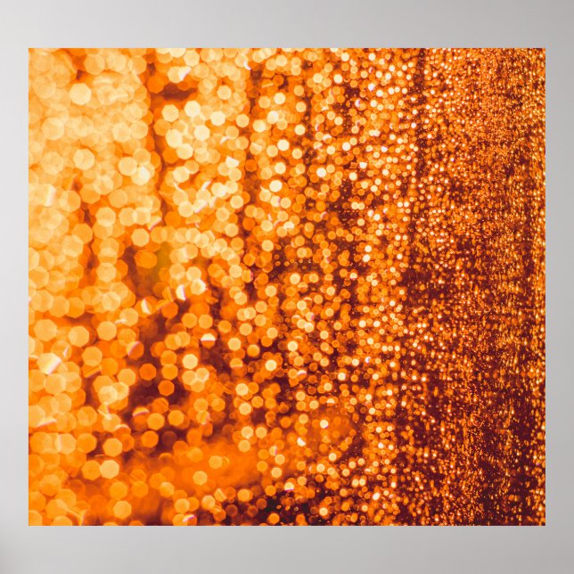 Orange raindrops on glass, abstract background. poster (Front)