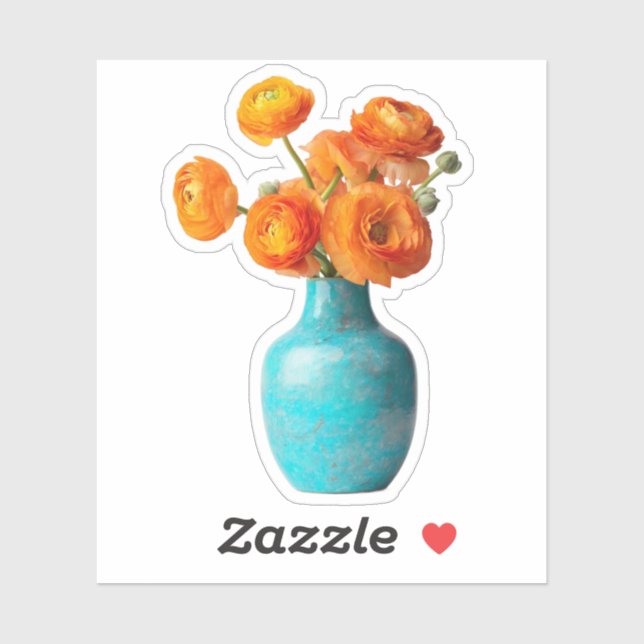 Orange Ranunculus in Turquoise Vase (Sheet)