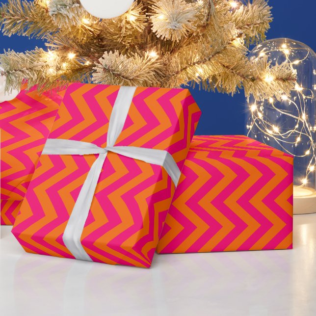 Orange Raspberry Pink Chevron Zigzag DIY Colours Wrapping Paper (Holidays)