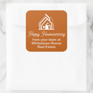 Orange Real Estate Company Happy Housewarming Square Sticker
