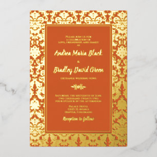 Orange Real Gold Foil Damask Wedding