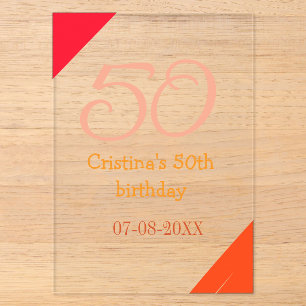Orange red 50 birthday anniversary add name date p acrylic invitations