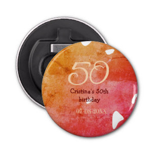 Orange red 50 birthday anniversary add name date p bottle opener