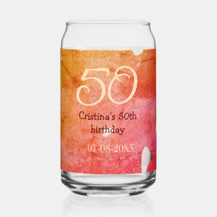 Orange red 50 birthday anniversary add name date p can glass