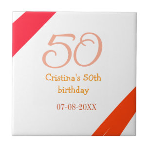 Orange red 50 birthday anniversary add name date p ceramic tile