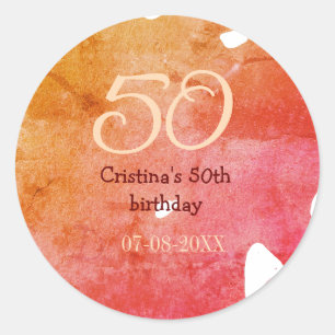 Orange red 50 birthday anniversary add name date p classic round sticker