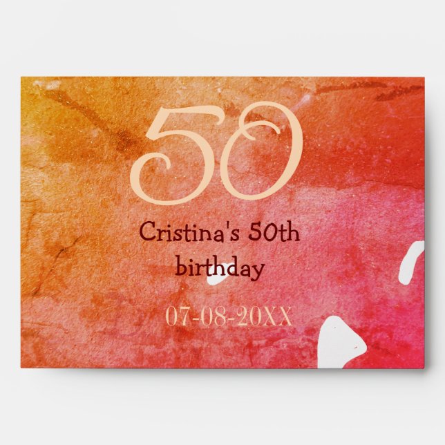 Orange red 50 birthday anniversary add name date p envelope (Front)