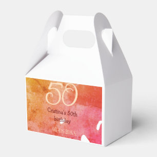 Orange red 50 birthday anniversary add name date p favour box