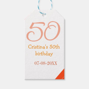 Orange red 50 birthday anniversary add name date p gift tags