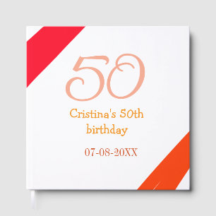 Orange red 50 birthday anniversary add name date p guest book