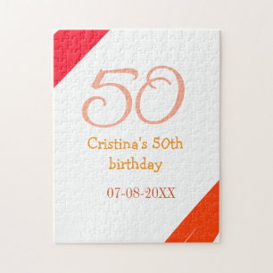 Orange red 50 birthday anniversary add name date p jigsaw puzzle