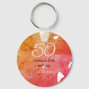 Orange red 50 birthday anniversary add name date p key ring