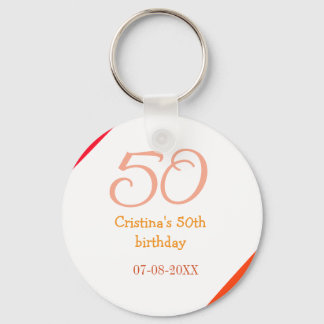 Orange red 50 birthday anniversary add name date p key ring