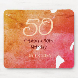 Orange red 50 birthday anniversary add name date p mouse pad