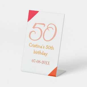 Orange red 50 birthday anniversary add name date p pedestal sign