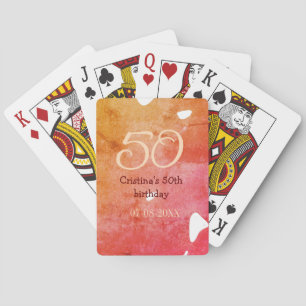 Orange red 50 birthday anniversary add name date p playing cards