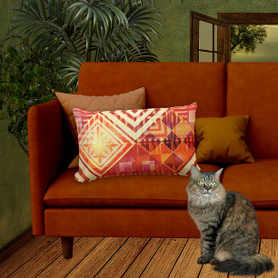 Orange Red Abstract Geometric Pattern Pillow