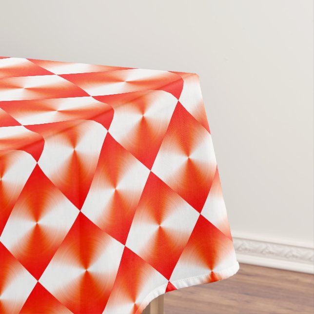 Orange Red and White Diamond Plaid Pattern Tablecloth (In Situ)