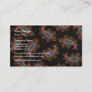 Orange Red and white paisley with blue flowers on Business Card