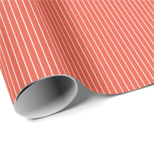 Orange Red and White Stripes Wrapping Paper