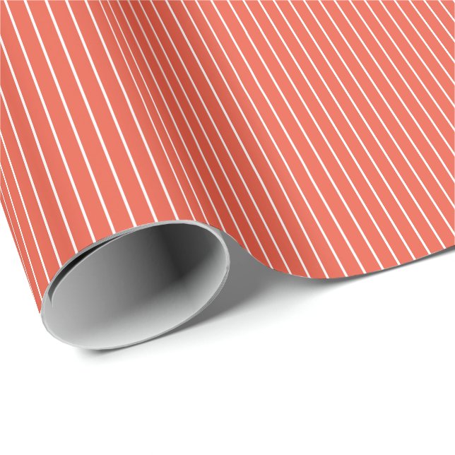 Orange Red and White Stripes Wrapping Paper (Roll Corner)