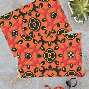 Orange Red Black Ethnic Arabesque Boho Mosaic Tissue Paper