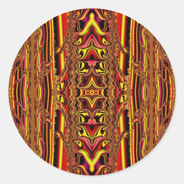 ~ Orange Red Brown and Yellow Fractal ~ Classic Round Sticker (Front)