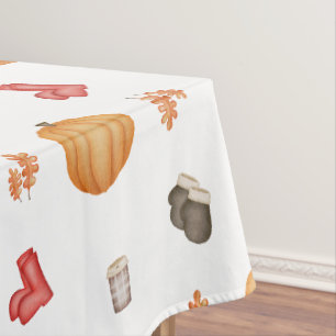 Orange Red & Brown Fall Pumpkin Autumn Watercolour Tablecloth