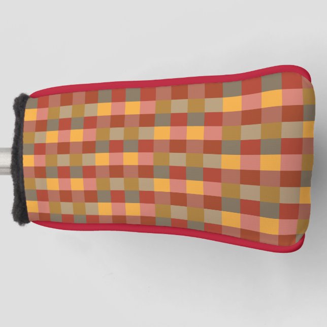 Orange Red Brown Plaid Golf Head Cover (Front)