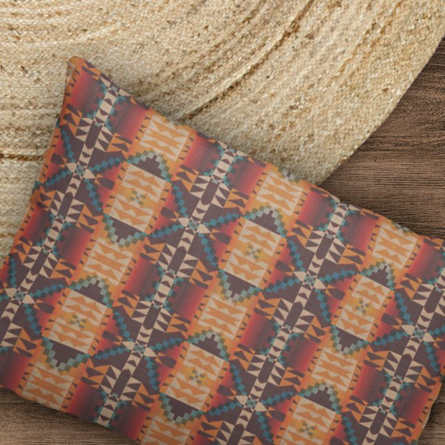 Orange Red Brown Teal Blue Tribal Mosaic Art Pillowcase (Creator Uploaded)