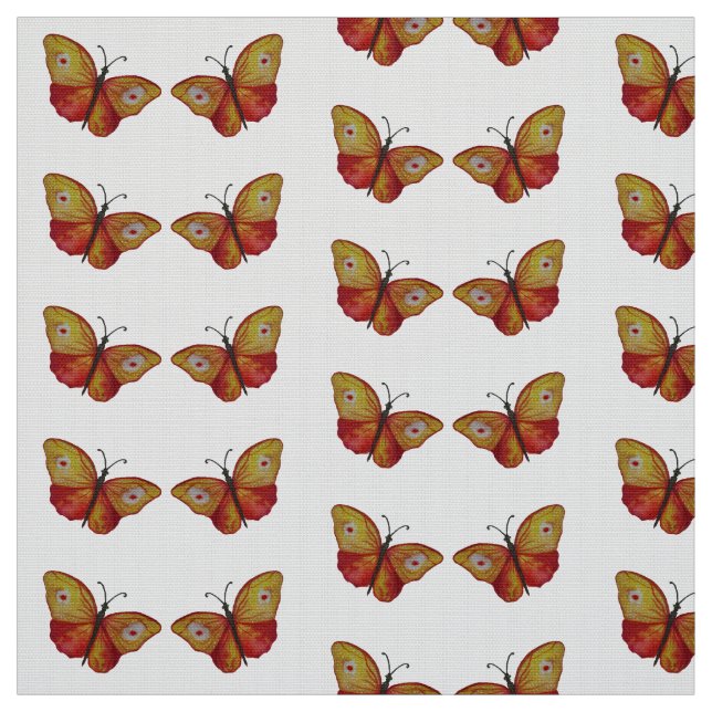 Orange Red Butterflies Watercolor Art Fabric (Swatch)