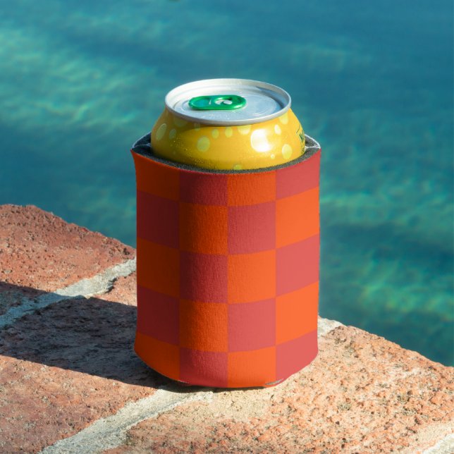 Orange Red Chequerboard Retro Geometric Checks  Can Cooler (In Situ Pool)
