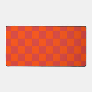 Orange Red Chequered Gingham Pattern Desk Mat