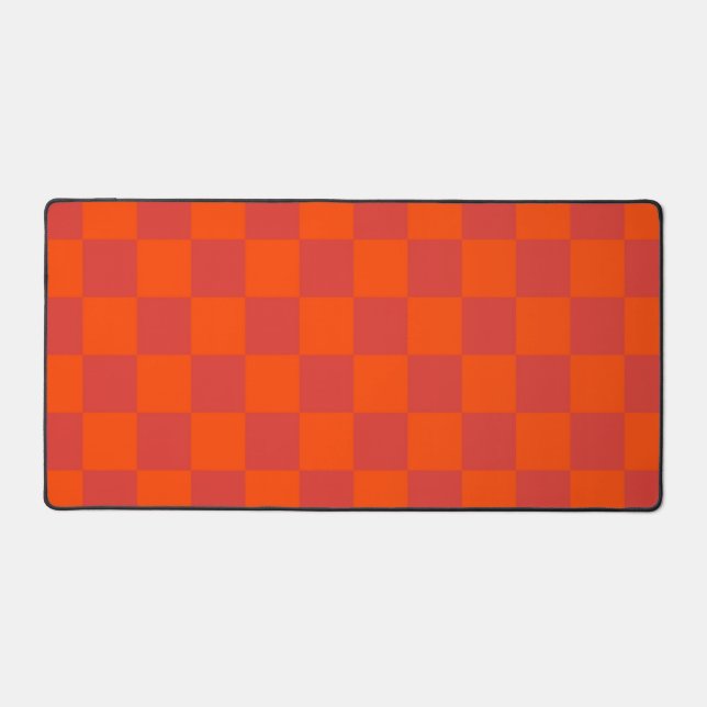 Orange Red Chequered Gingham Pattern Desk Mat (Front)