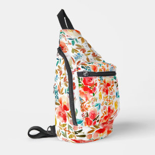 Orange red colorful rose floral summer   sling bag